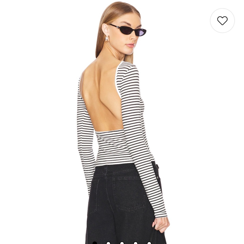 Chic Black and White Striped Open-Back Long Sleeve Top